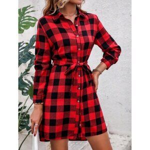 NWT Buffalo Plaid Belted Workwear Shirt Dress
